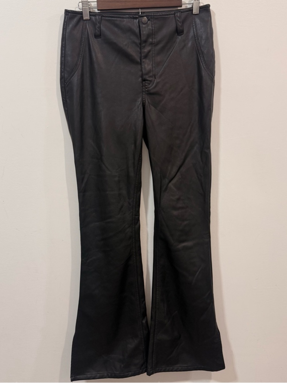We The Free High-Rise Black Faux Leather Slit Bootcut Moto Flare Pants Size 30
